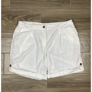 Eileen Fisher 100% Organic Linen Pleated Roll Up White Shorts -Size 14